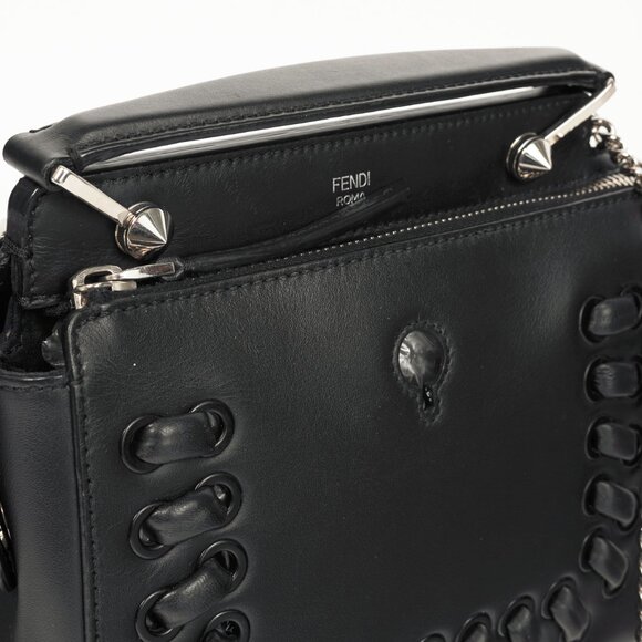 Fendi Dotcom Whipstitch Black Leather Satchel - Picture 10 of 14